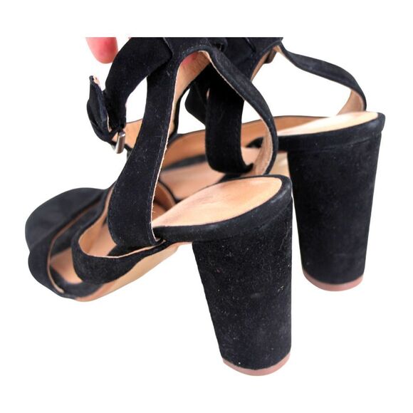 Madewell BLACK GENUINE LEATHER SUEDE HIGH HEEL OPEN TOE STRAPPY SANDALS Sz 8.5 - Picture 3 of 7